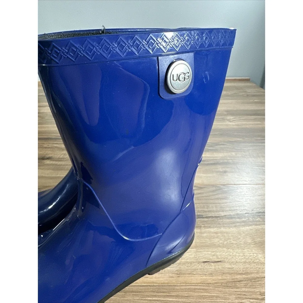 UGG Women's‎ Glossy Rubber Shaye Blue Waterproof Rain Boots PLEASE READ